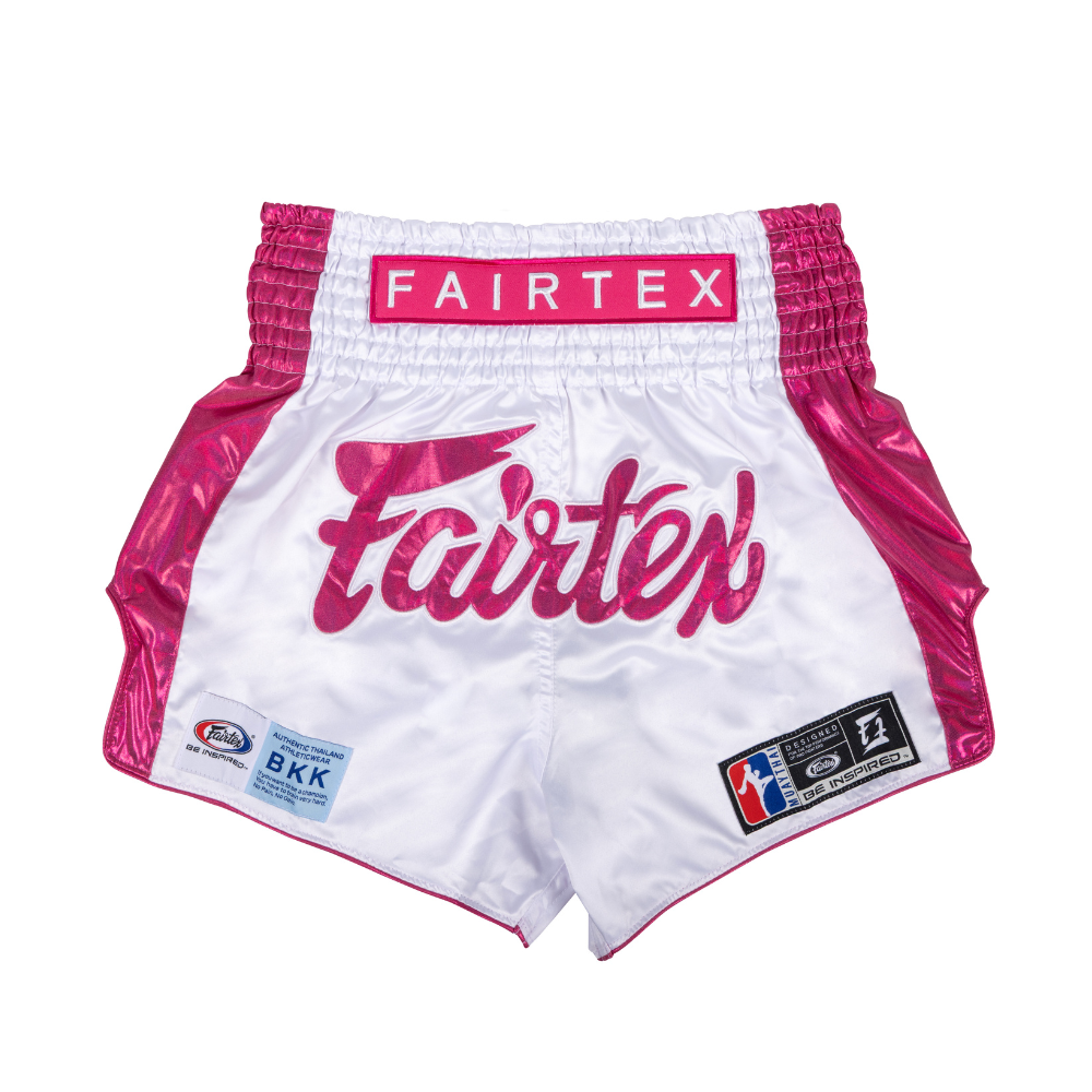 Fairtex Slim Cut Shorts Pink Strike - white-pink - brand product view 5