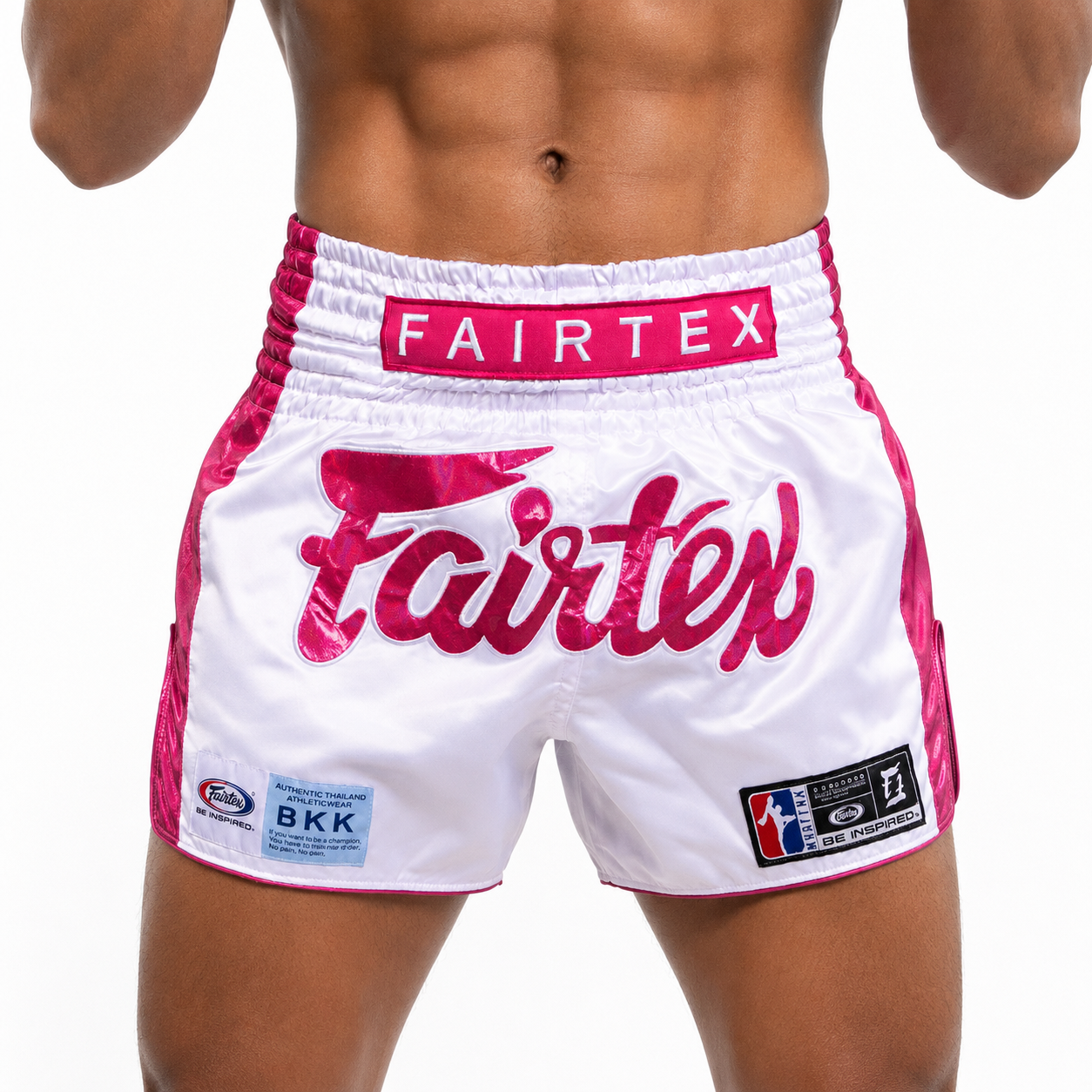Fairtex Slim Cut Shorts Pink Strike - white-pink - brand product view 2