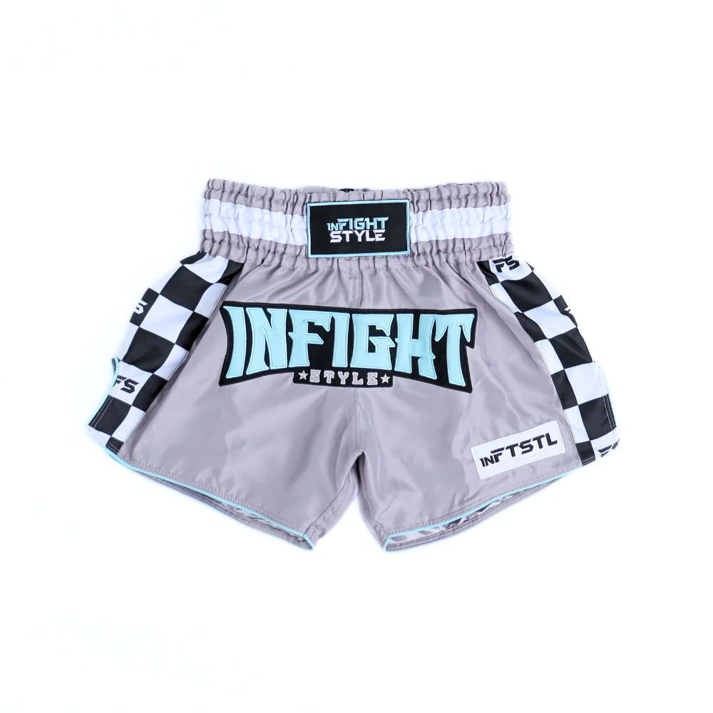 INFIGHTSTYLE Muay Thai Shorts Finish Line Grey/Pastel Blue