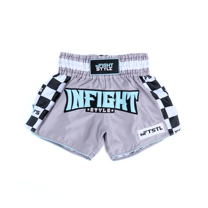 INFIGHTSTYLE Muay Thai Shorts Finish Line Grey/Pastel Blue