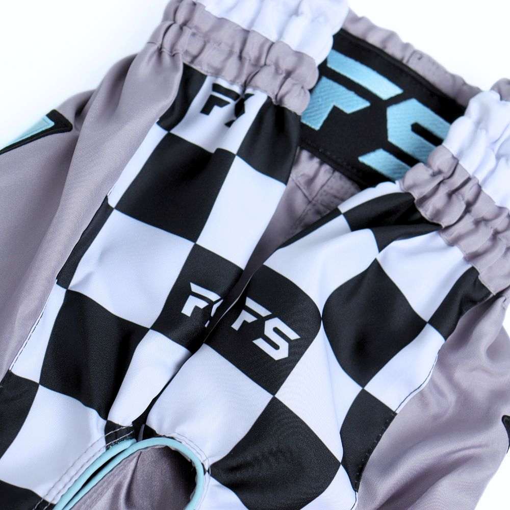 INFIGHTSTYLE Muay Thai Shorts Finish Line Grey/Pastel Blue
