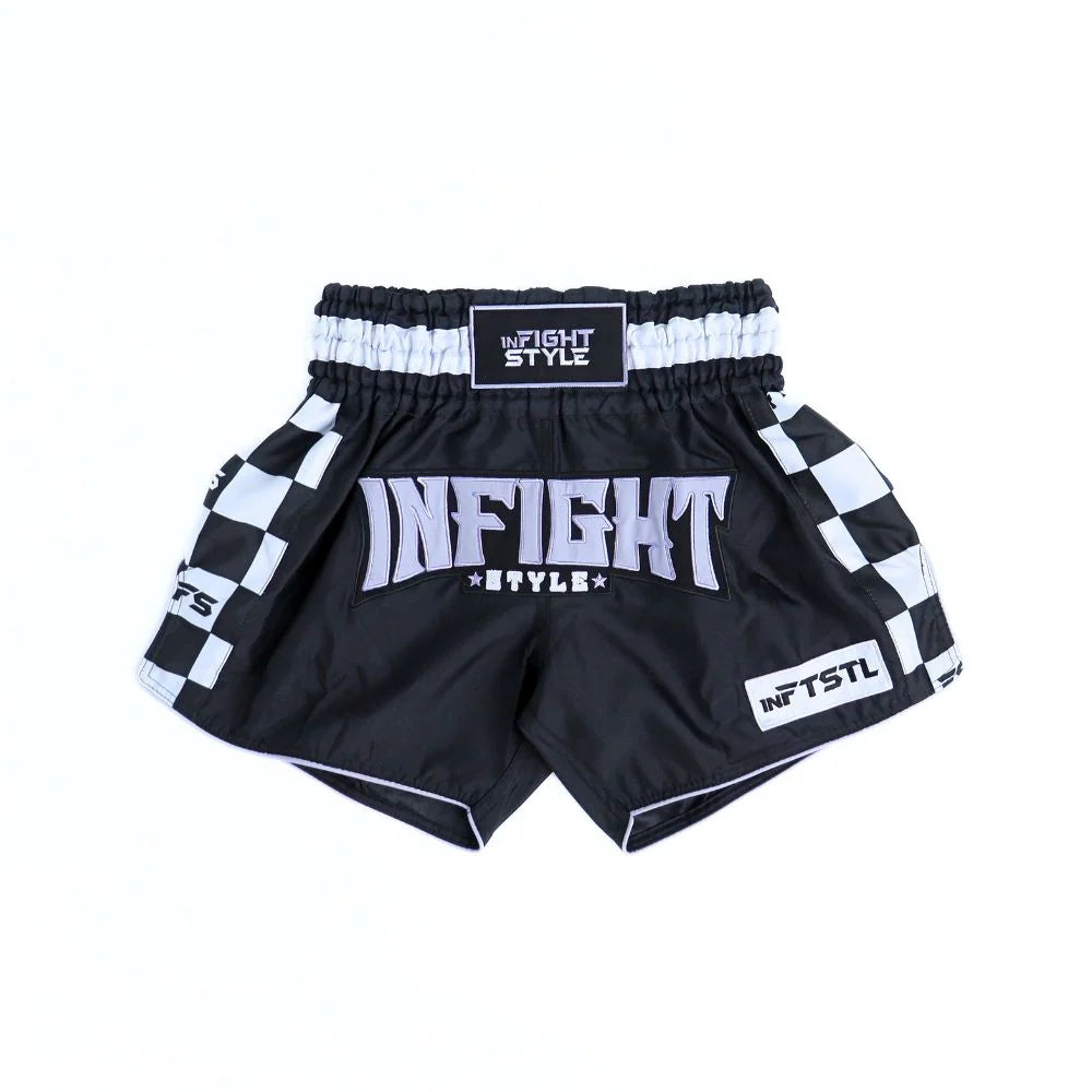 INFIGHTSTYLE Muay Thai Shorts “Finish Line” Black/White