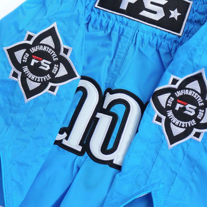 InFightStyle Mono Nylon Lotus Retro Neon Blue Muay Thai Shorts